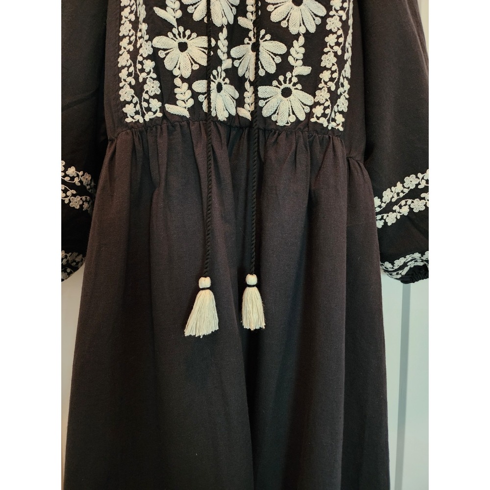 Sundance Womens Boho Embroidered Peasant Midi Dress L Black Floral Josephena - Picture 8 of 14